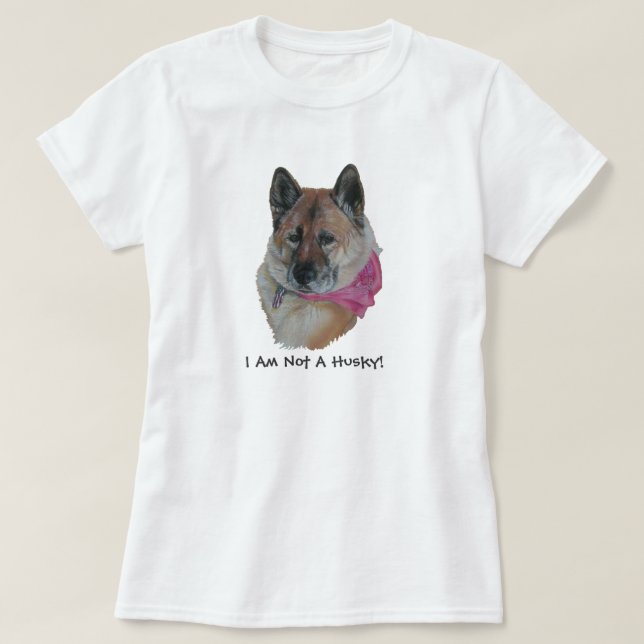 T-shirt akita rouge dans foulard rose léger coeur de sloga (Design devant)