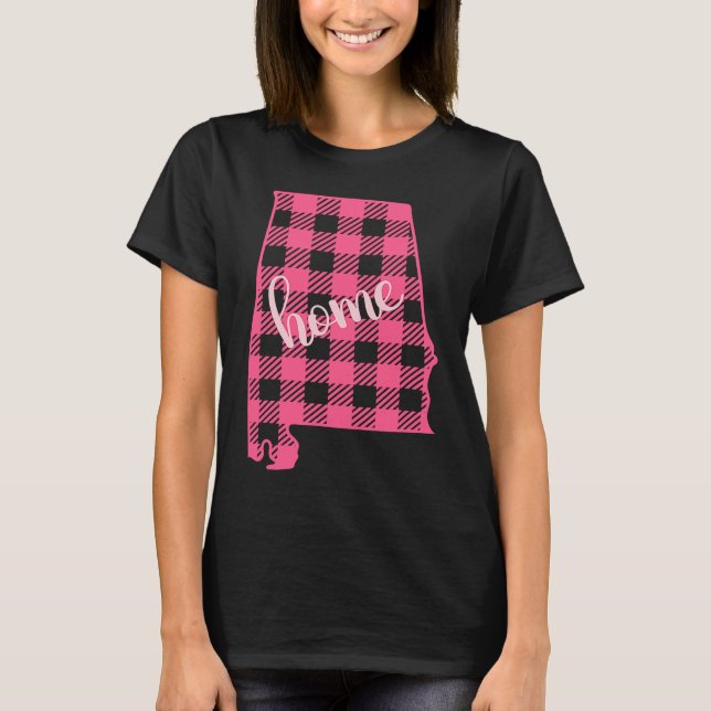 T-shirt Alabama Buffalo Plaid Home State Country Pink Plai (Devant)