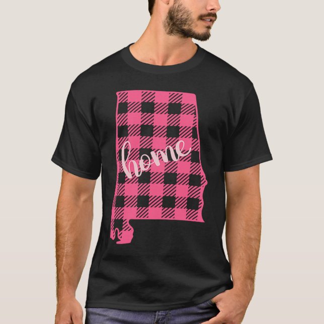 T-shirt Alabama Buffalo Plaid Home State Country Pink Plai (Devant)
