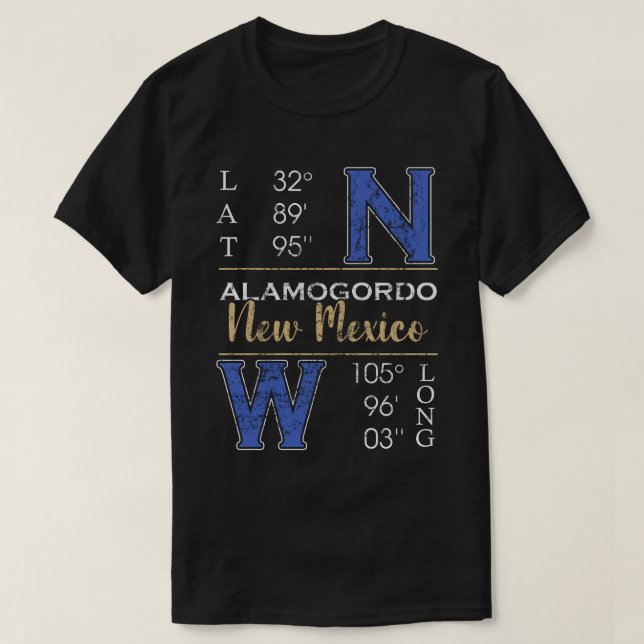 T-shirt Alamogordo Nouveau-Mexique Latitude et longitude (Design devant)