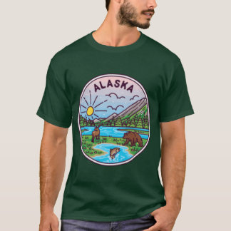 T-shirt Alaska AK Illustré Badge Retro Vintage Nature O
