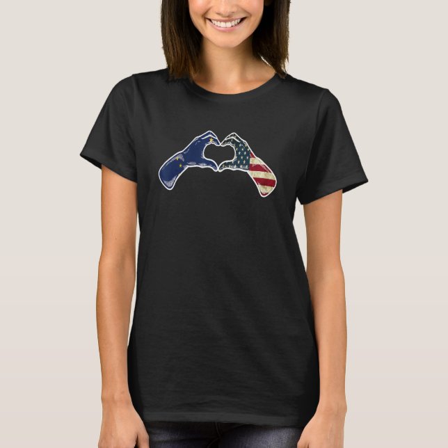 T-shirt Alaska American USA Flag   USA Alaskan Heartbeat (Devant)