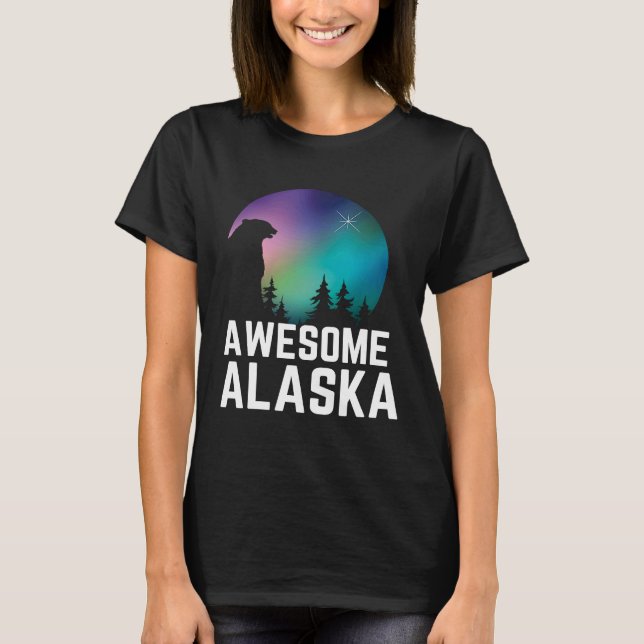 T-shirt Alaska Bears Northern Aurora Borealis Lights Alask (Devant)