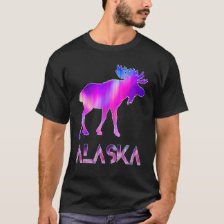 T-shirt Alaska Day Moose Aurora Borealis At Night