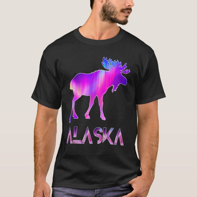 T-shirt Alaska Day Moose Aurora Borealis At Night (Devant)