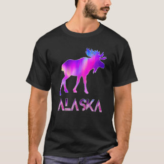T-shirt Alaska Day Moose Aurora Borealis At Night  