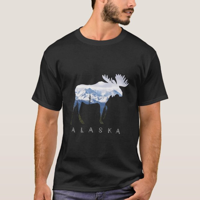 T-shirt Alaska Day Moose Snowy Mountain - Alaskan Tourisme (Devant)