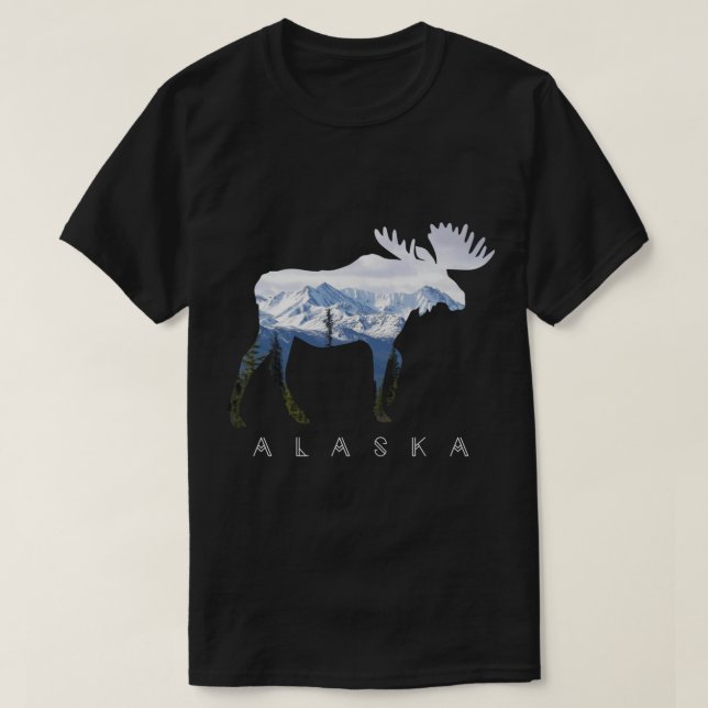 T-shirt Alaska Day Moose Snowy Mountain - Alaskan Tourisme (Design devant)