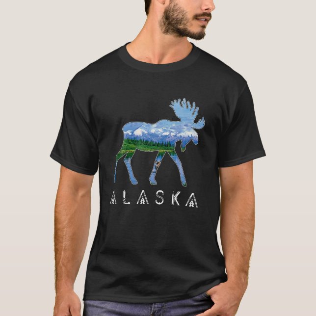 T-shirt Alaska Day Moose Snowy Mountain Day Souvenir Alask (Devant)