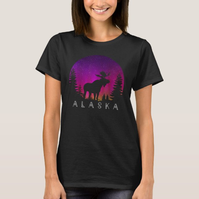 T-shirt Alaska Moose Aurora Borealis  Alaskan Landscape Ph (Devant)