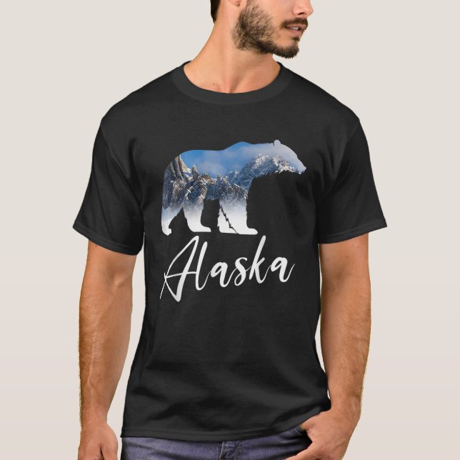 T-shirt Alaskan Mountains Bear Grizzly Alaska State Souven (Devant)