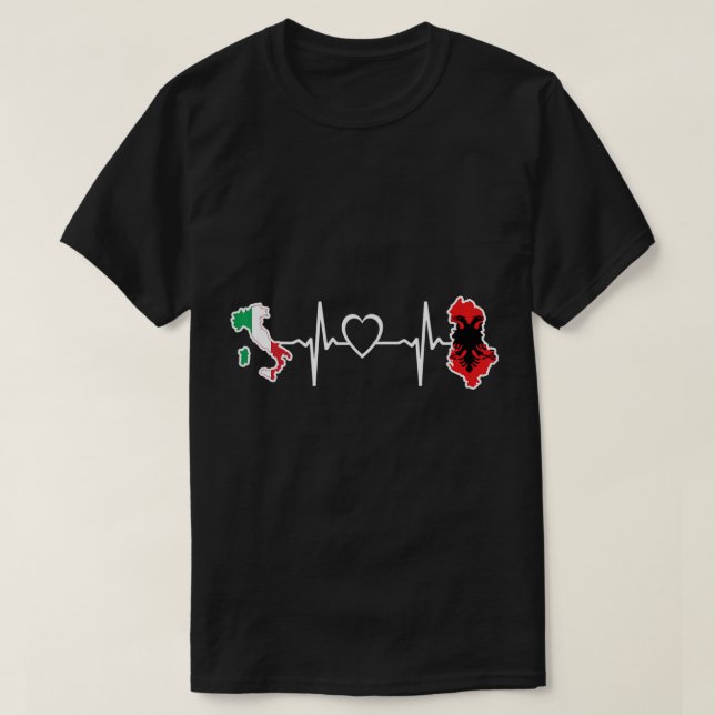 T-shirt Albanie Italie Heartbeat Drapeau italien albanais  (Design devant)