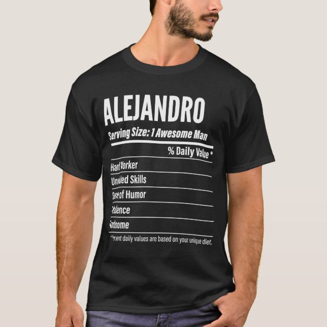 T-shirt Alejandro Les faits nutritionnels servant la taill (Devant)