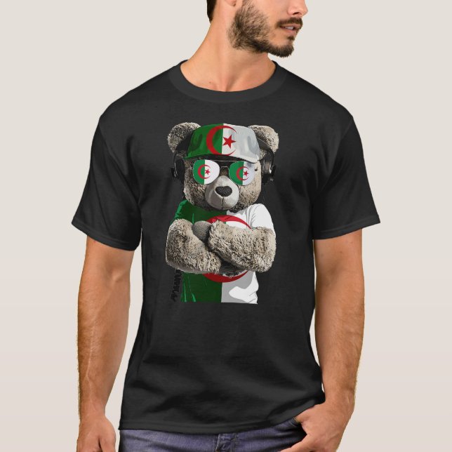 T-shirt Algerian Flag Bear Sunglasses Souvenirs Products A (Devant)