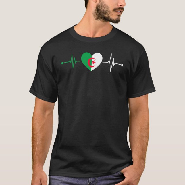 T-shirt Algérie Drapeau Heartbeat Fierté algérienne Algéri (Devant)