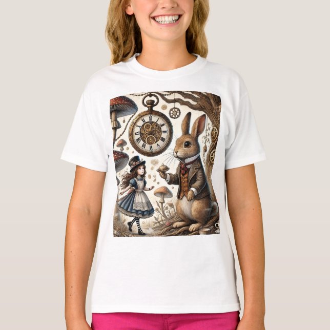 T-shirt Alice au pays des merveilles Thé Art lapin blanc (Devant)