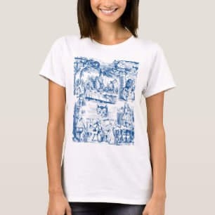 T-shirt Alice dans des labeurs bleus et blancs du pays des