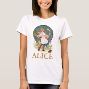 T-SHIRT ALICE ET LE CROQUET ROSE DE JEU DE FLAMANT ROSE
