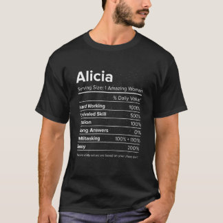T-shirt Alicia Nutrition Facts Drôle Nom Personnalisé Nic