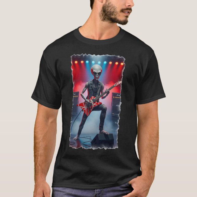 T-shirt Alien à la roche jouant de la guitare (Devant)