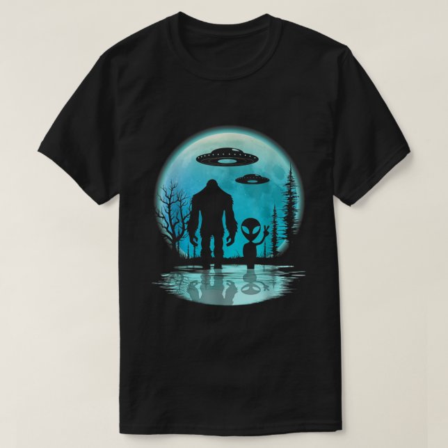 T-shirt Alien And Bigfoot Moon  (Design devant)