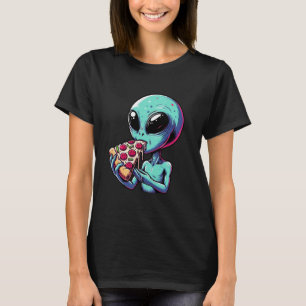 T-shirt Alien Drôle Mangeant une Pizza Nourriture Italienn
