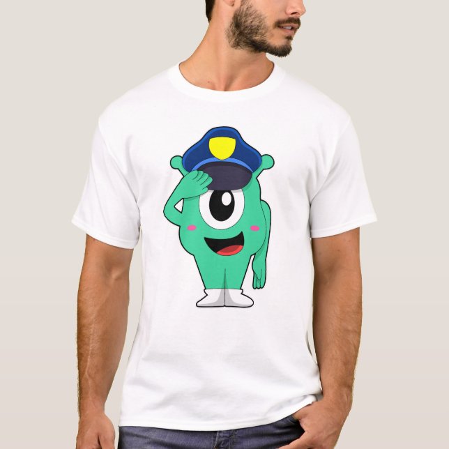T-shirt Alien en tant que policier avec casquette de polic (Devant)