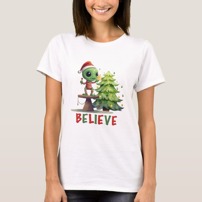 T-shirt Alien et sapin de Noël (Devant)