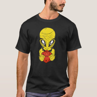 T-shirt Alien Jaune Tenant Un Jeu De Rôle Rouge D20 Jeu D