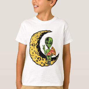 T-shirt Alien Lune Manger Pizza Costume de Paix Funny Hall