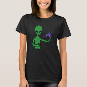 T-shirt Alien Mangeant Une Partie De Galaxy Pizza Drôle