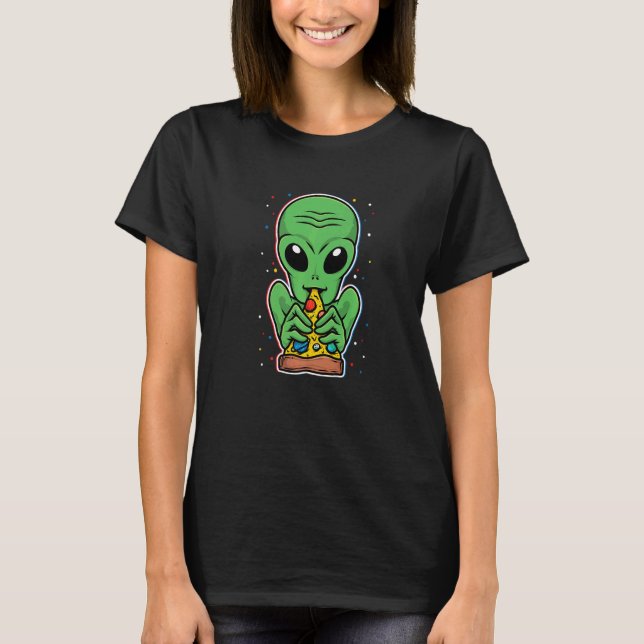 T-shirt Alien Manger Pizza Espace Extraterrestre (Devant)