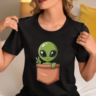 T-shirt Alien mignon en poche - Graphique spatial amusant