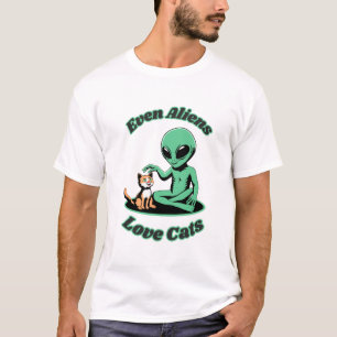 T-shirt Alien mignon et chat mignon. Animal drôle