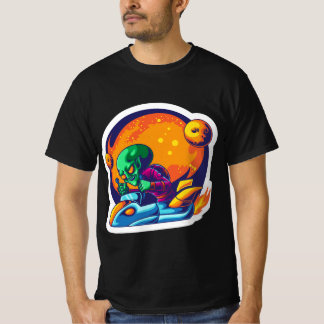 T-shirt Alien prêt à la guerre avec un autocollant de vais