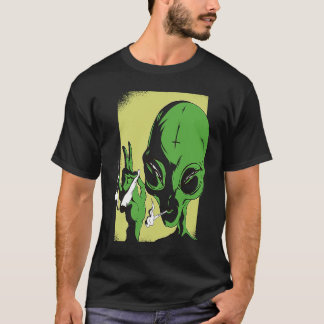 T-shirt alien space aliens  ufo smoking