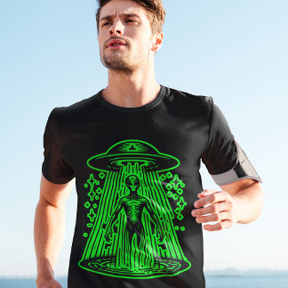 T-shirt Alien Spacecraft Green UFO Cool Graphique