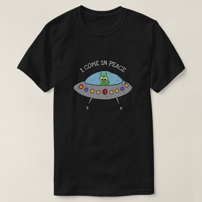 T-shirt Alien spatial OVNI Je viens en paix signe hommes (Design devant)