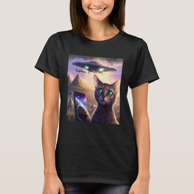 T-shirt Alien UFO  Cat Selfie Galaxy Cat (Devant)
