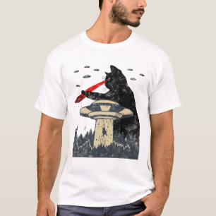 T-shirt Alien Ufo Enlèvement Laser Oeil Drôle Chat