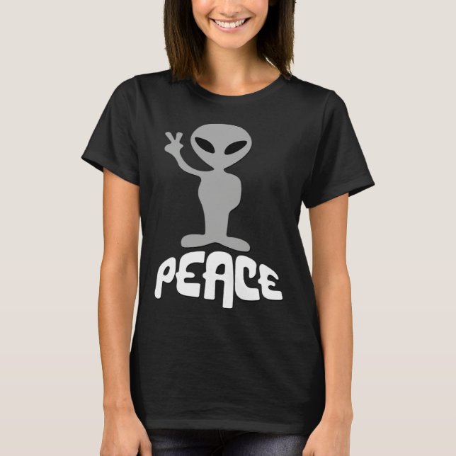 T-shirt Alien UFO Peace Sign (Devant)