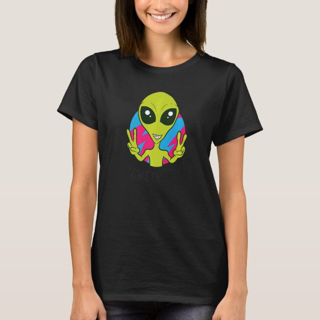 T-shirt Alien Ufo Space Rave EDM Musique I Come In Peace (Devant)