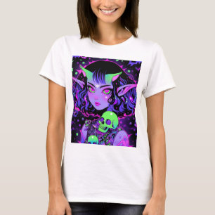 T-shirt Alien vert et violet Elf Anime Girl