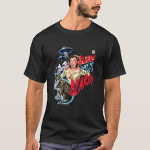 T-shirt Aliens Chat Barbe UFO Rétro Vintage Drôle Humour A