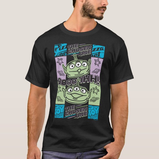 T-shirt Aliens Neon Pizza Planet Collage (Devant)