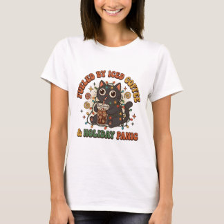 T-shirt Alimenté par café glacé et panique des fêtes drôle