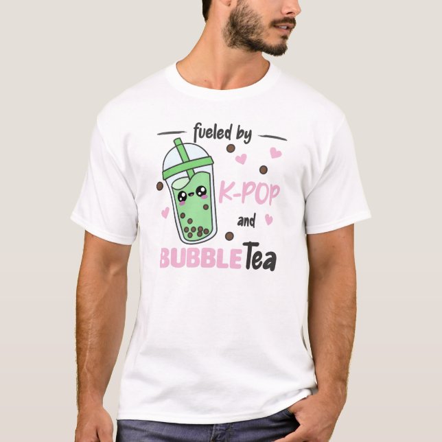 T-shirt Alimenté Par K Pop Et Bubble Tea Kawaii Boba Tea (Devant)
