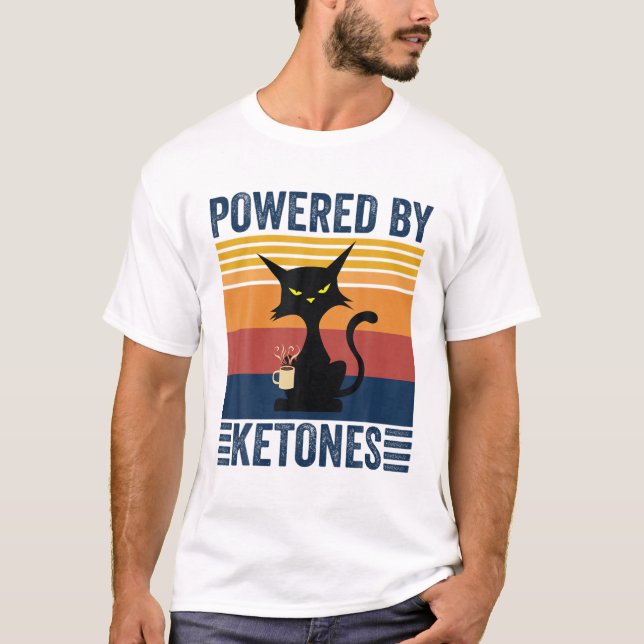 T-shirt Alimenté Par Ketones Chat Boire Café Bulletproof (Devant)