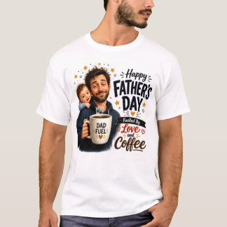 T-shirt Alimenté par l'amour et le café Joyuse Fête des Pè