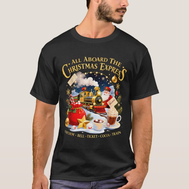 T-shirt All Aboard The Christmas Express Train Santa Holid (Devant)